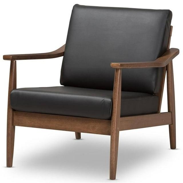 Venza Mid Century Modern Walnut Wood Faux Leather Lounge Chair Black - Baxton Studio: Indoor Armchair, Rubberwood Frame