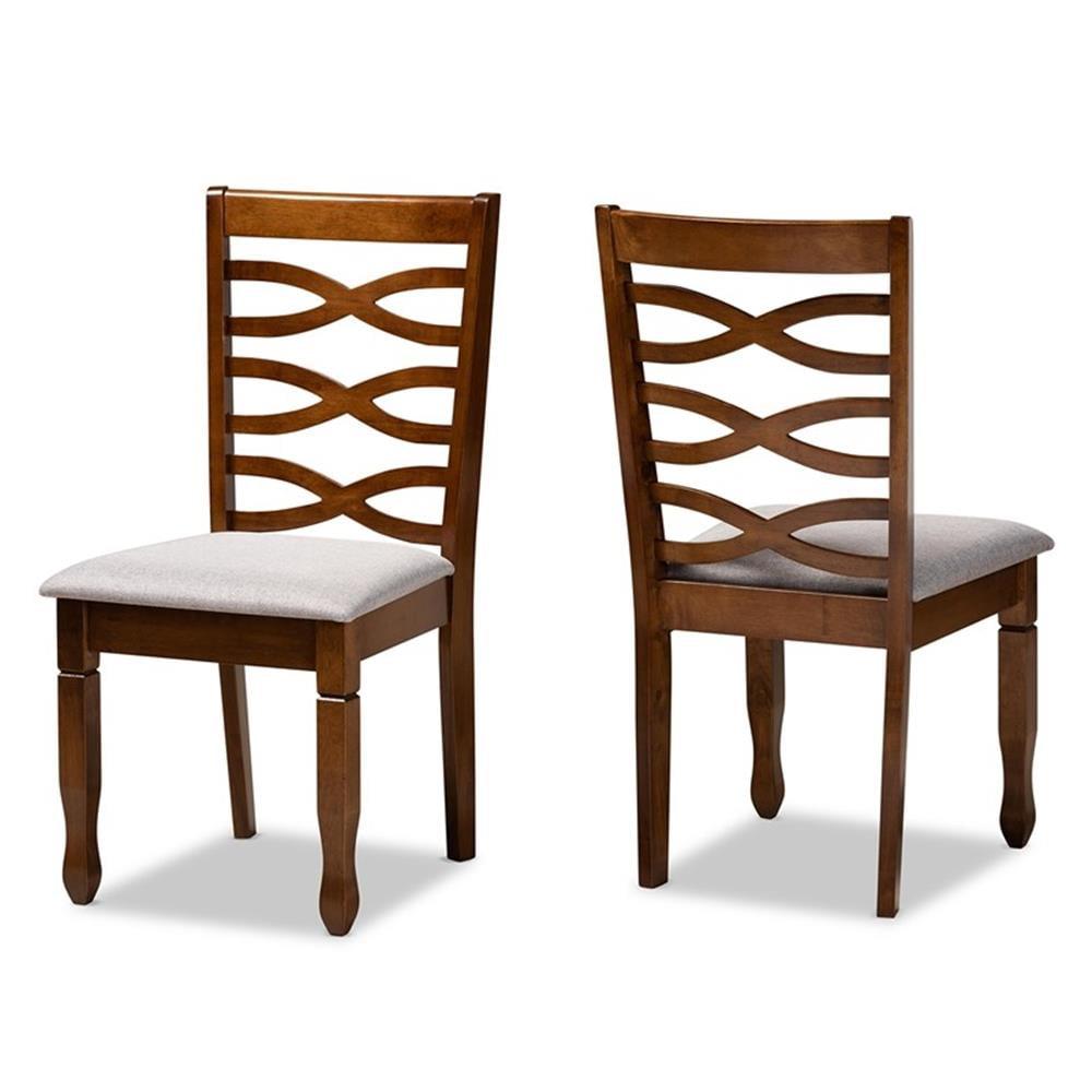 2pc LanierFabric Upholstered and Wood Dining Chair Set Gray/Walnut - Baxton Studio: Tapered Feet, Polyester Upholstery
