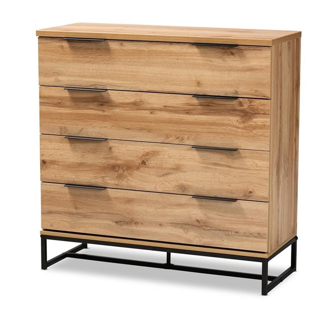 Reid Oak and Black Industrial 4-Drawer Dresser