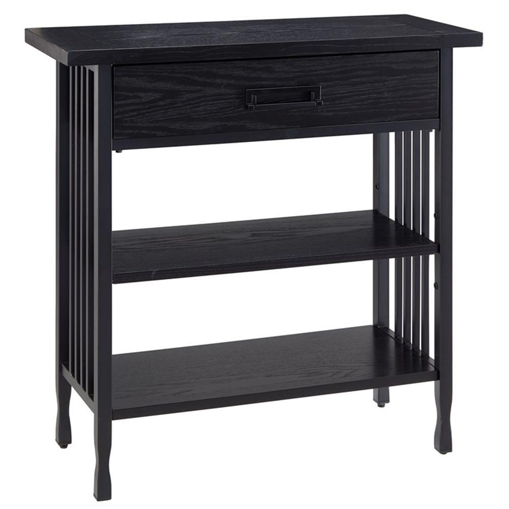 Leick Home 11261-BK Ironcraft Rustic Foyer Bookcase with Drawer Storage in Black Wash
