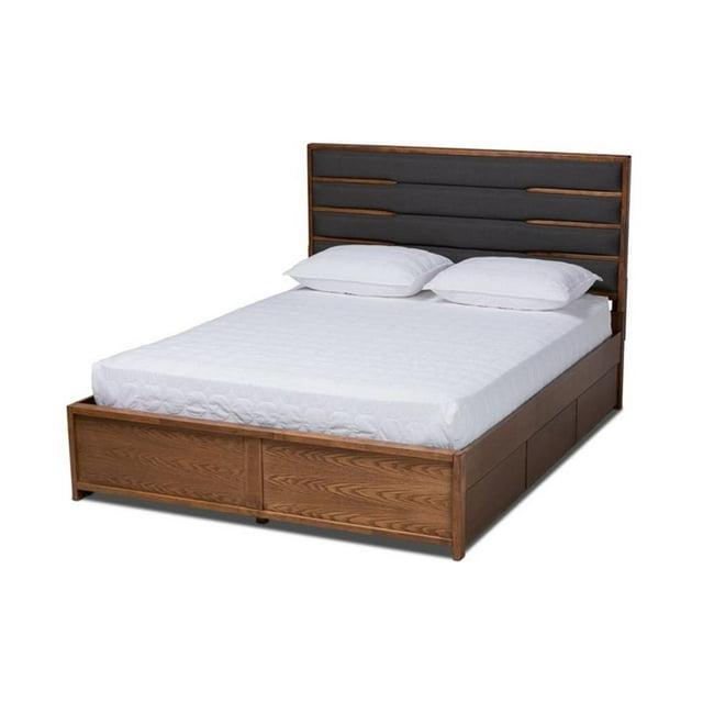 King Elin Wood Platform Storage Bed with 6 Drawers - Baxton Studio: Upholstered Headboard