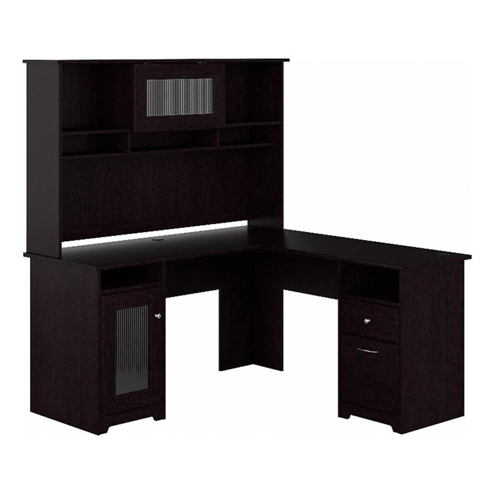 Cabot 60W L Shaped Computer Desk with Hutch Espresso Oak - Bush Furniture: Executive Workstation, Storage Hutch, File Drawer