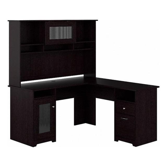 Cabot 60W L Shaped Computer Desk with Hutch Espresso Oak - Bush Furniture: Executive Workstation, Storage Hutch, File Drawer