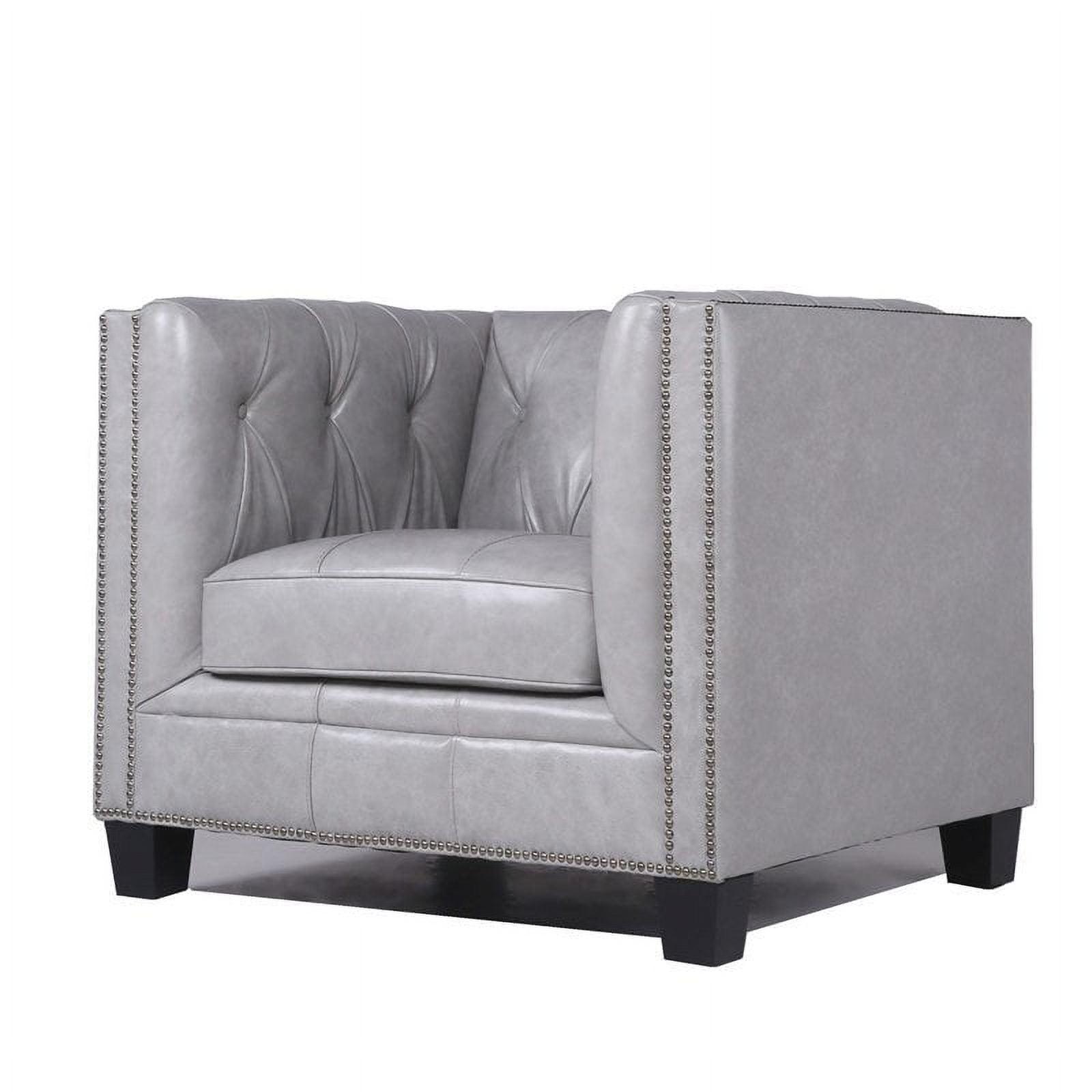 Elegant Gray Leather Chesterfield Accent Chair with Tufted Back