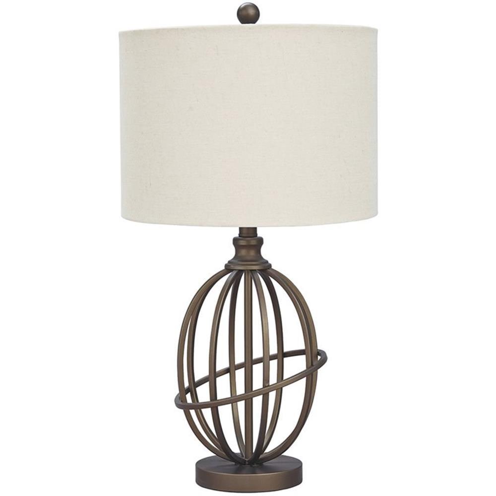 Manasa Metal Table Lamp Antique Brass - Signature Design by Ashley: 3-Way Switch, Linen Shade, for Living Room & Nightstand