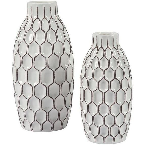 Bowery Hill Mid Century 2 Piece Ceramic Vase Set in White