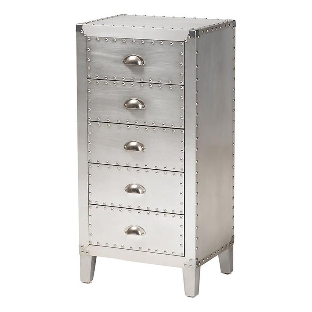 Silver Industrial 5-Drawer Metal and Wood Chest