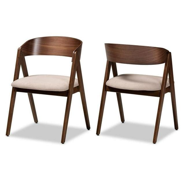 2pc Danton Fabric Upholstered Wood Dining Chair Set Beige/Walnut Brown - Baxton Studio