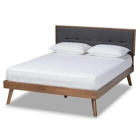 Full Alke Fabric Upholstered Platform Bed with Headboard Dark Gray/Walnut - Baxton Studio: Chic Retro Design, No Box Spring Required