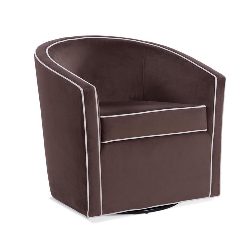 Maple Brown Velvet Barrel Swivel Accent Chair