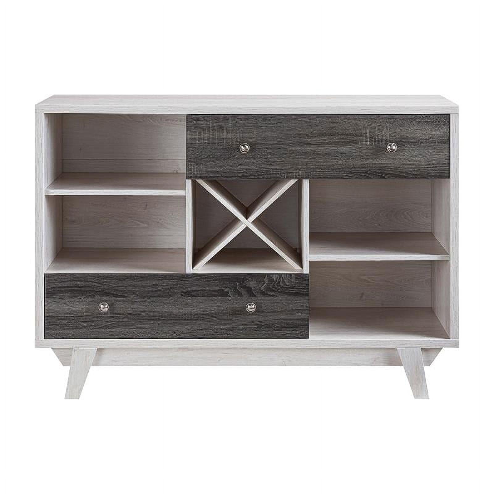 Mid-Century Dual-Tone Buffet with Wine Rack in White Oak and Gray