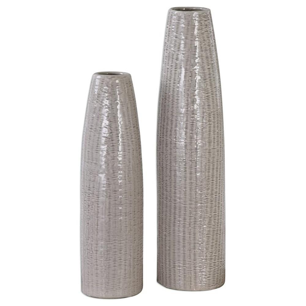 Textured Taupe and Greige Ceramic Floor Vase Set