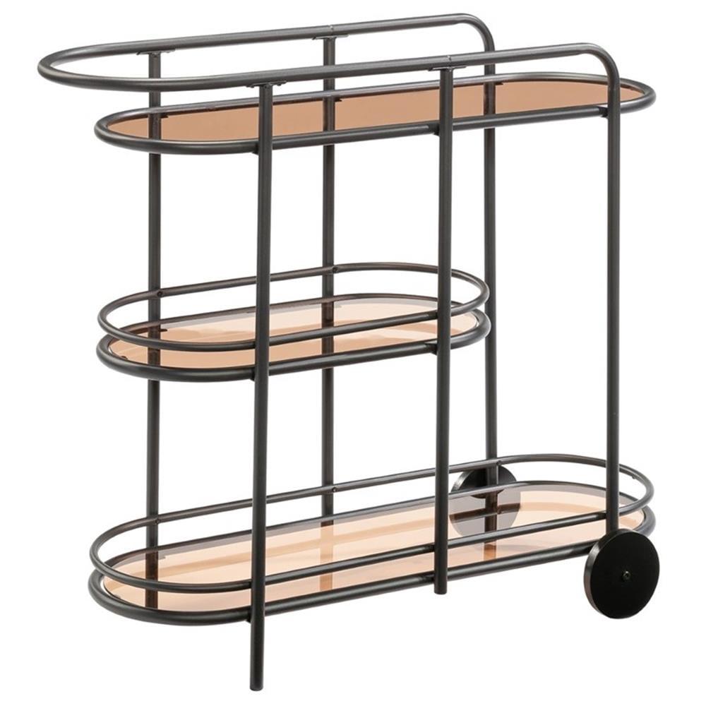 Sauder Coral Cape Metal Cart with Glass Tinted/Black: 3-Tier, Safety-Tempered, Rolling Storage