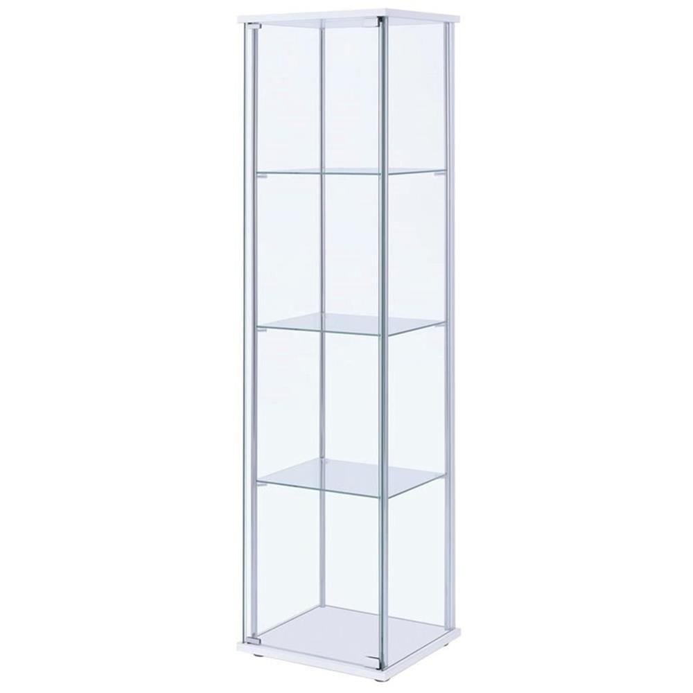 White Modern Metal and Glass 4-Shelf Curio Cabinet