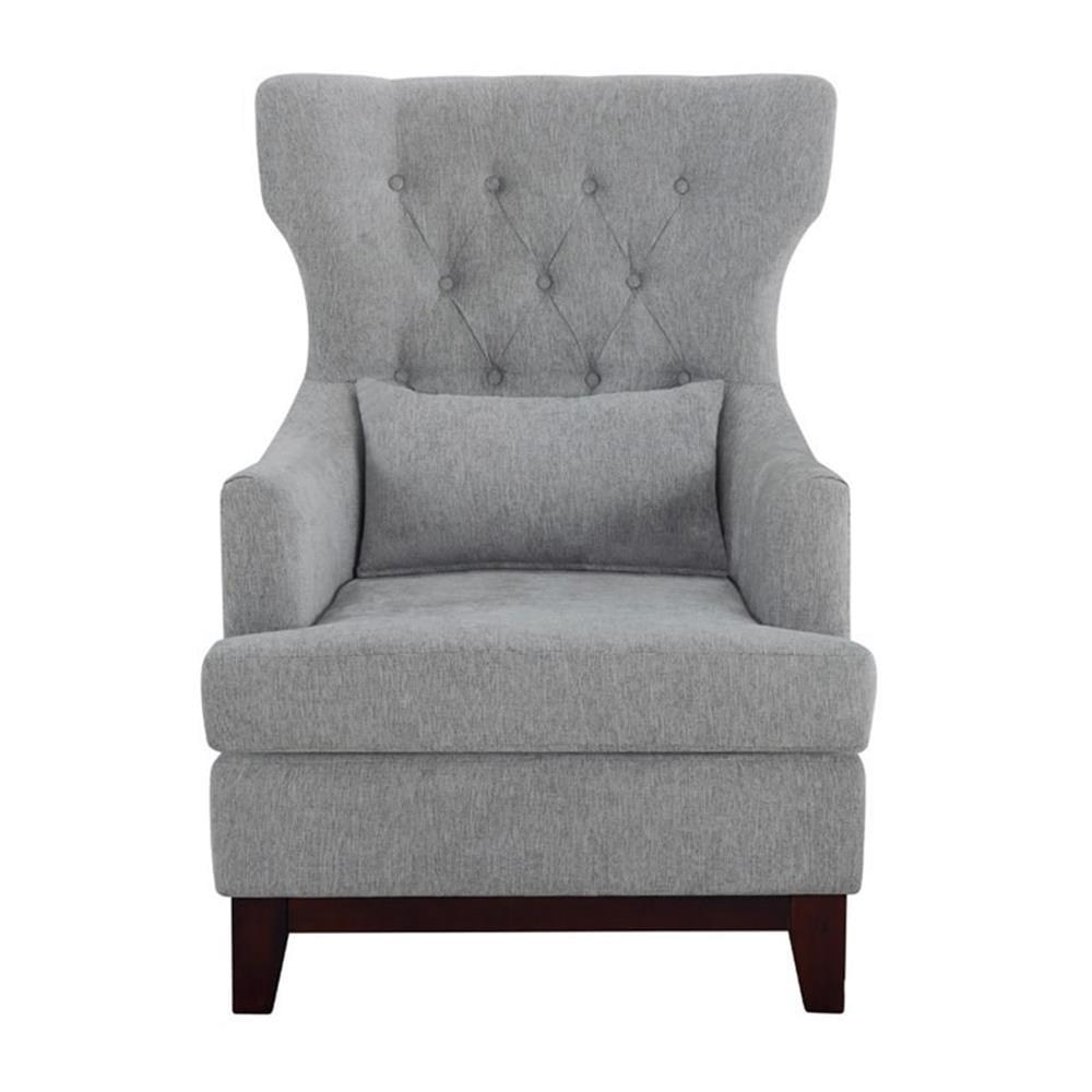 Gray Upholstered Wingback Chair with Nailhead Trim and Button-Tufting