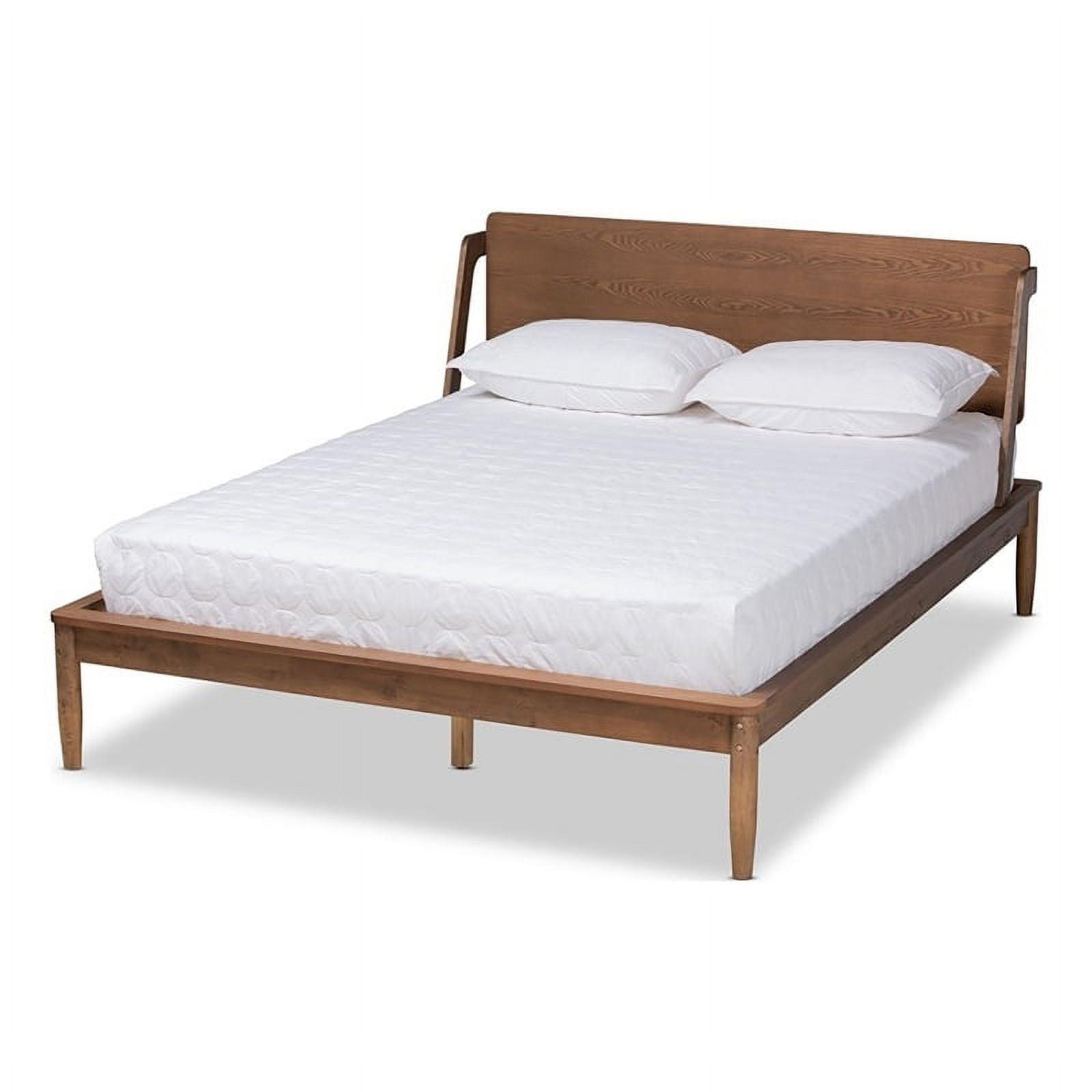 Ash Walnut Wood Full Platform Bed with Rounded Headboard