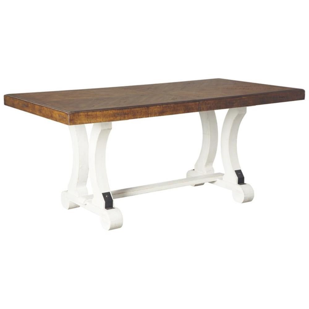 French Country White and Brown Extendable Dining Table