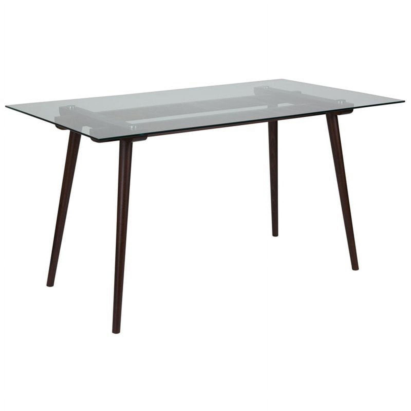 Contemporary Beechwood Frame Dining Table with Clear Glass Top