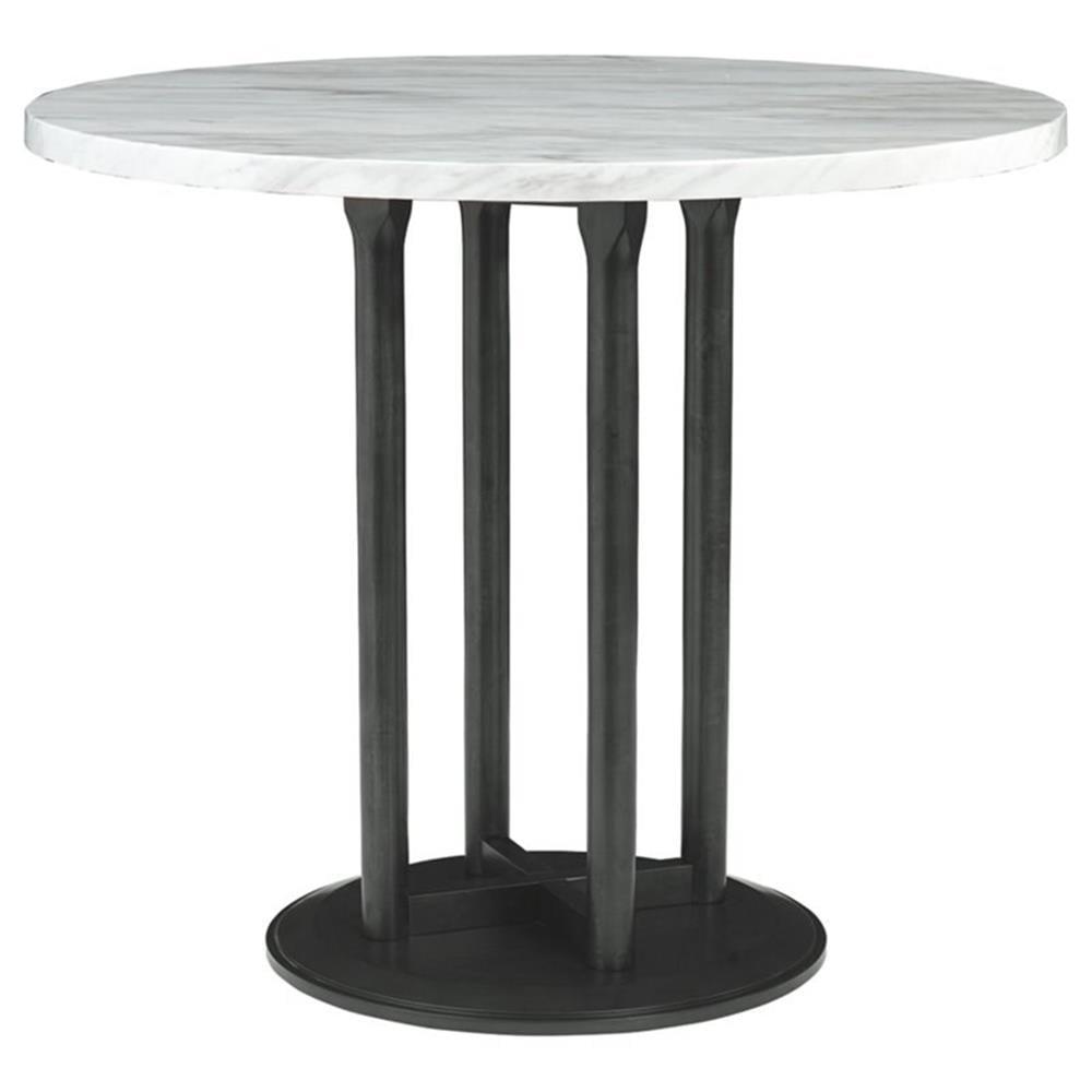 Centiar Round Dining Table Black - Signature Design by Ashley: Faux Marble Top, Counter Height, 4-Seater