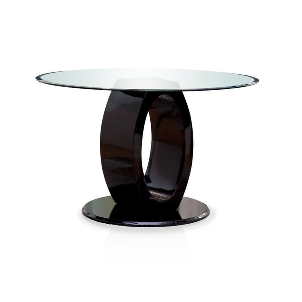 Eclipse 48" Round Black Wood & Glass Contemporary Dining Table