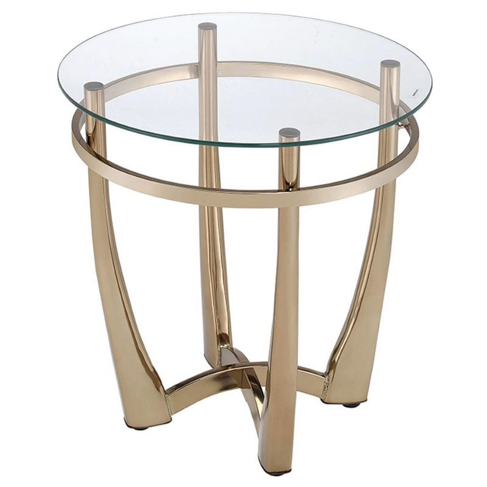 Glass Round End Table With Metal Base Champagne And Clear Glass - Saltoro Sherpi