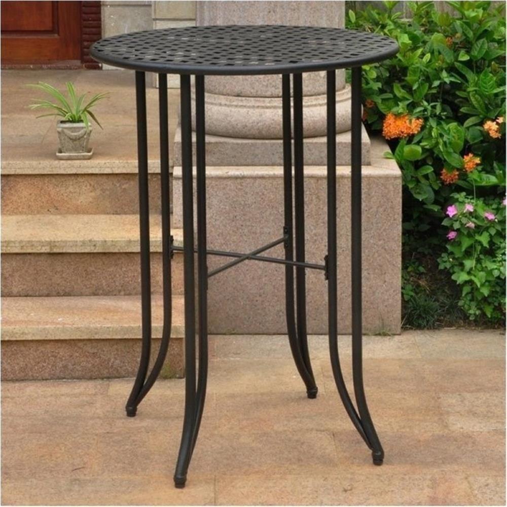 Antique Black Iron Round Bar-Height Patio Pub Table