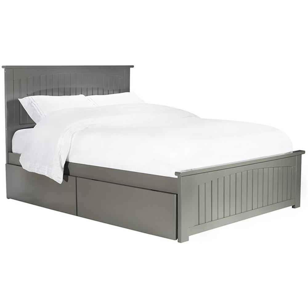 Gray Queen Wood Frame Platform Bed with Storage Drawers