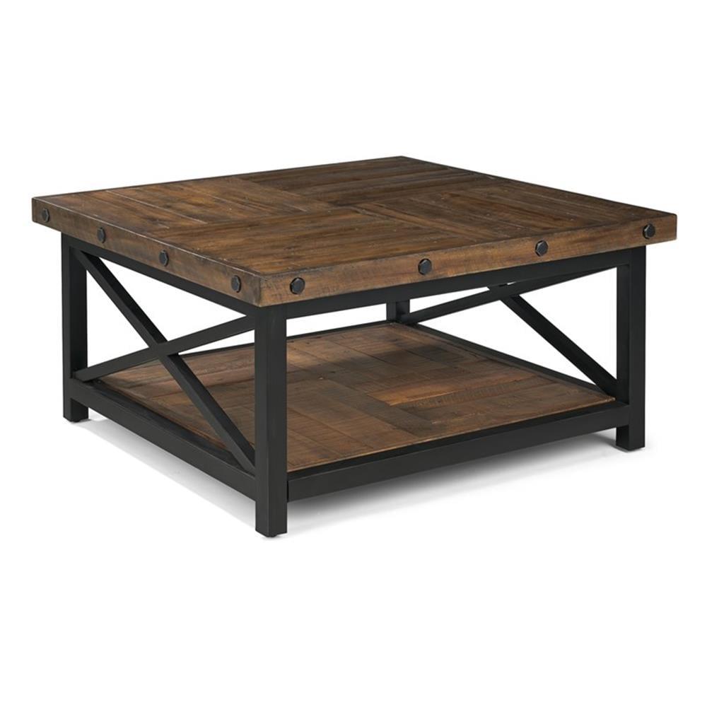 Bowery Hill Square Farmhouse Wood Coffee Table in Rustic Brown
