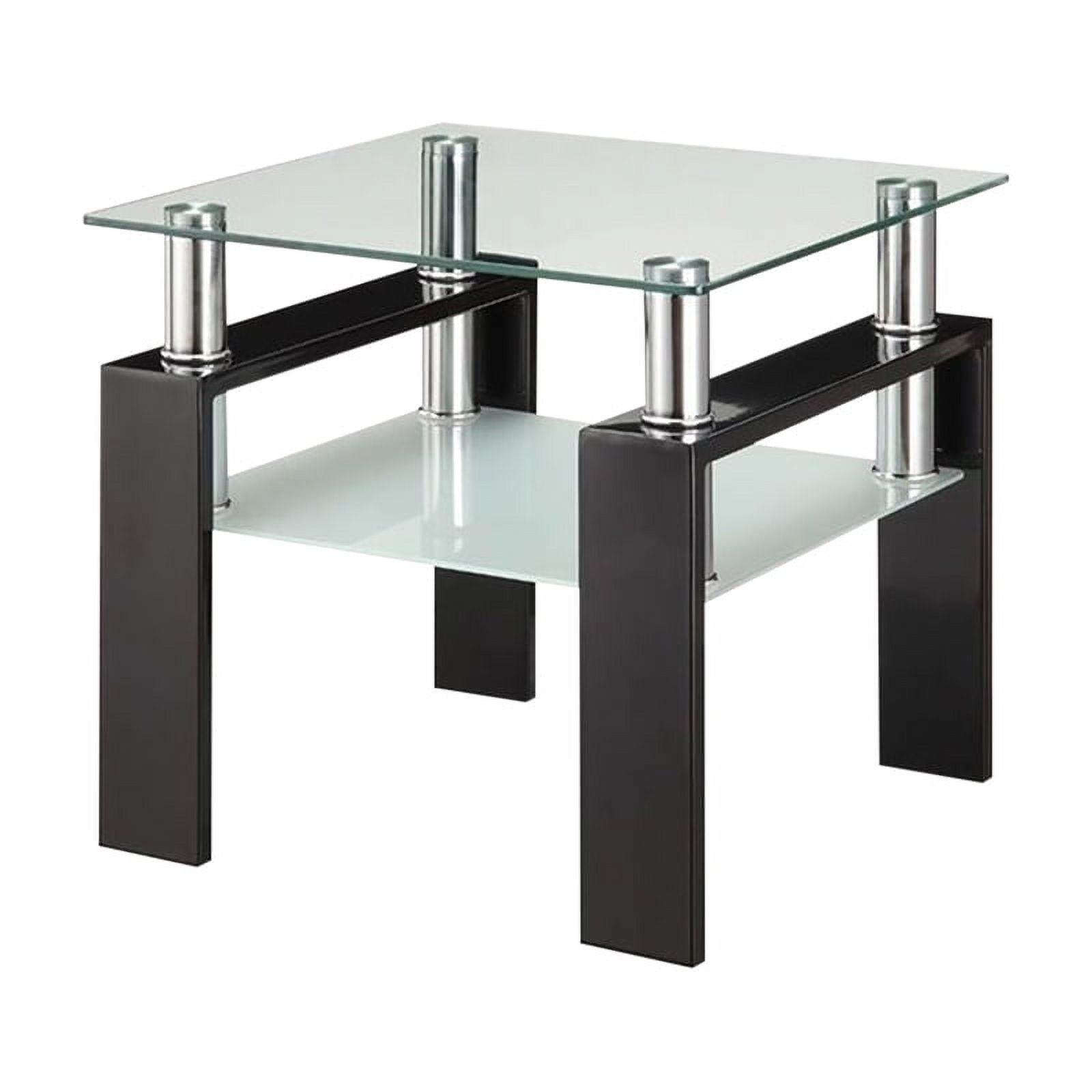 Contemporary High-Gloss Black Metal and Frosted Glass Square End Table