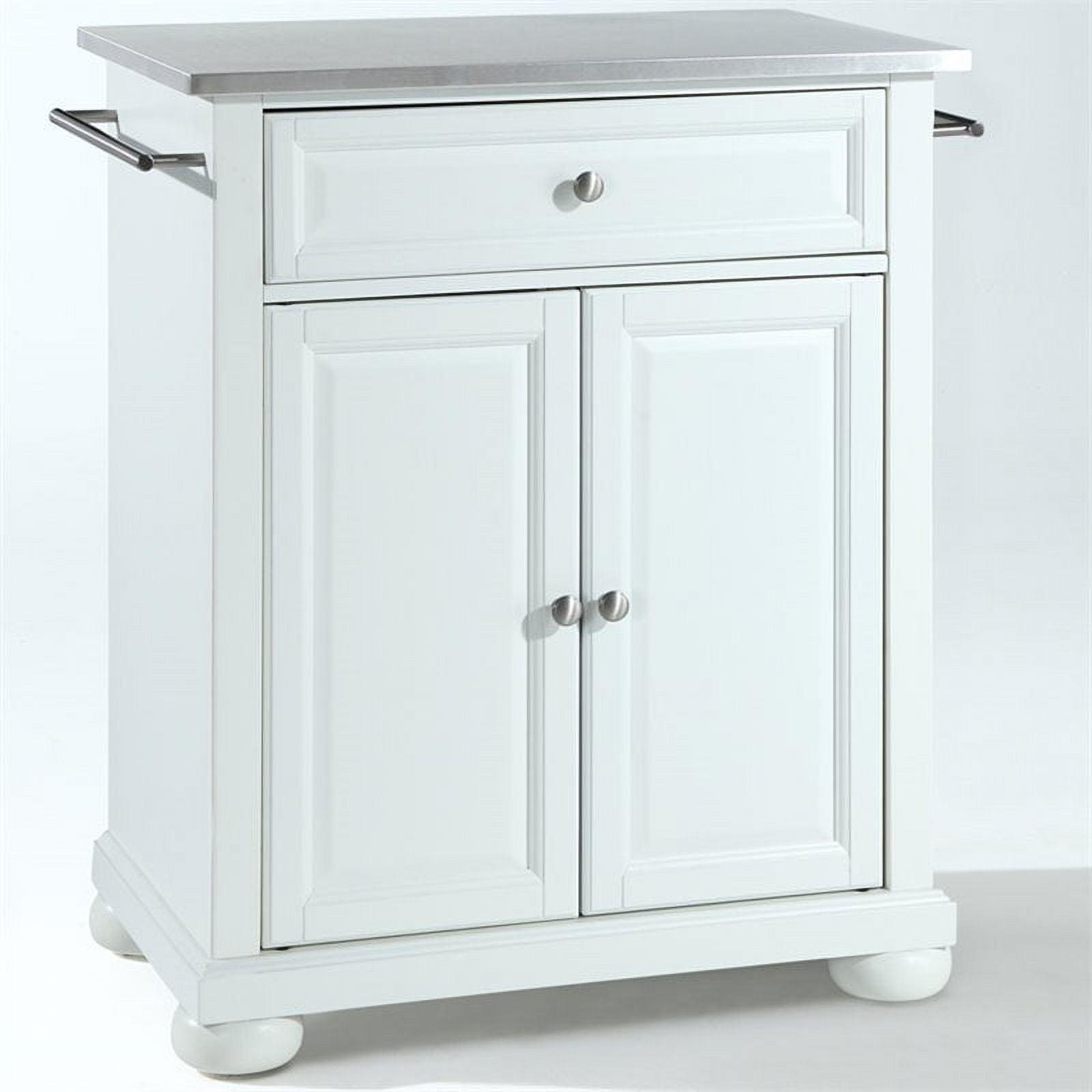 Crosley Alexandria Stainless Steel Top Portable Kitchen Island White : Hardwood Construction, Adjustable Shelf