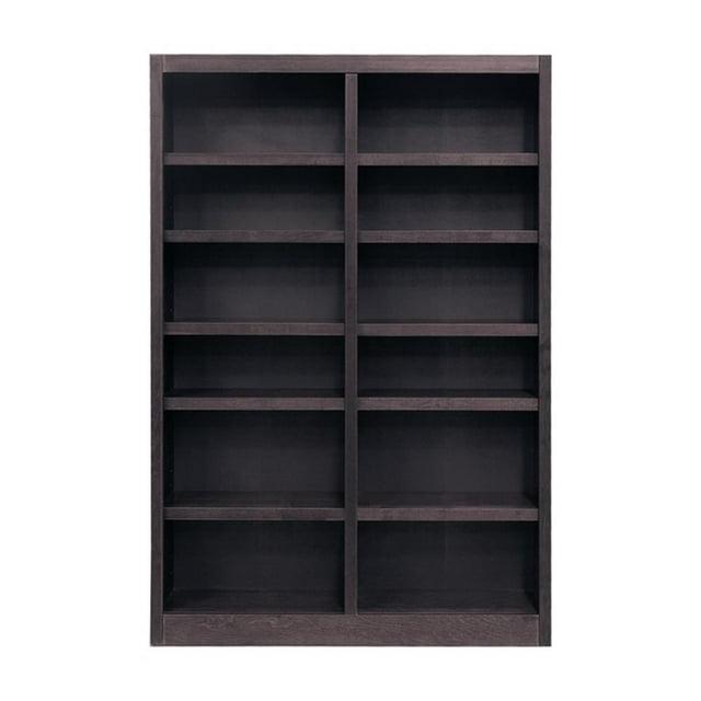 Double Wide Bookcase, Espresso Finish 12 Shelves