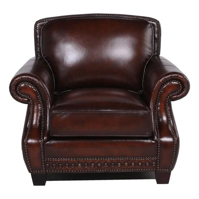 Classic Nailhead-Trimmed Leather Accent Chair in Brown