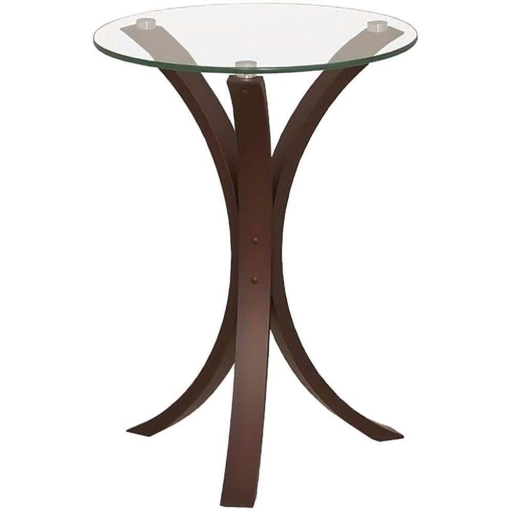 Bowery Hill Traditional Round Glass Top Accent End Table in Brown