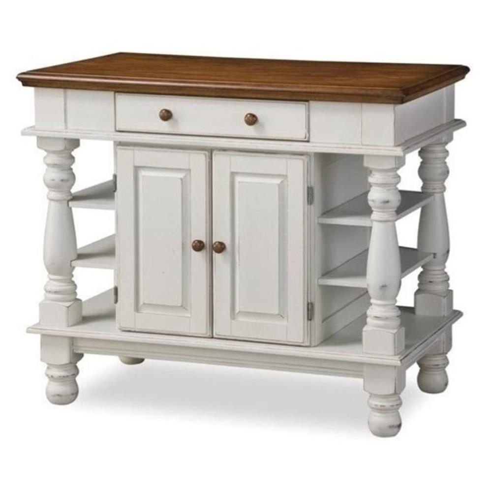 Bowery Hill Off White and Oak Wood Kitchen Island