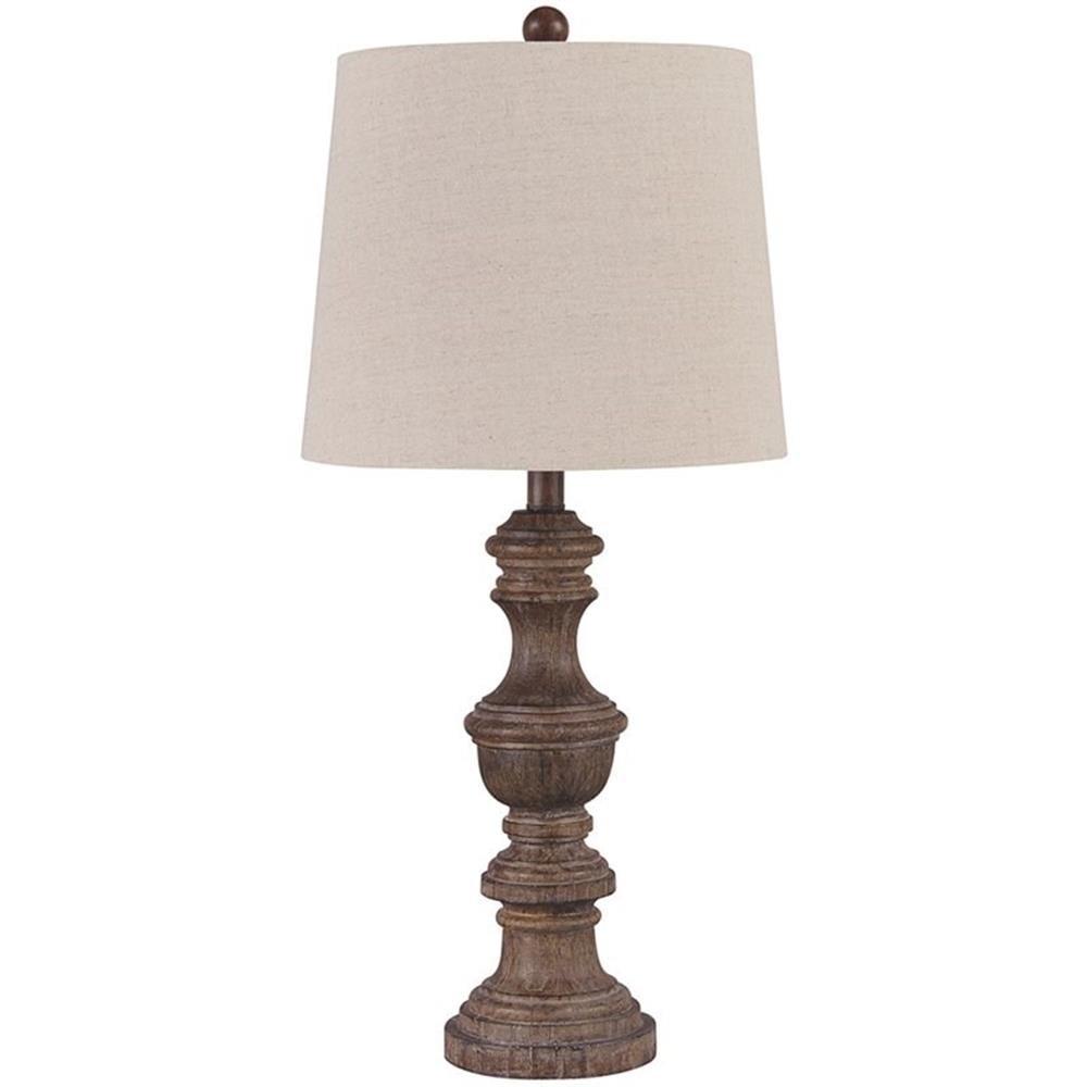 Set of 2 Brown Faux Wood Table Lamps with Drum Shade