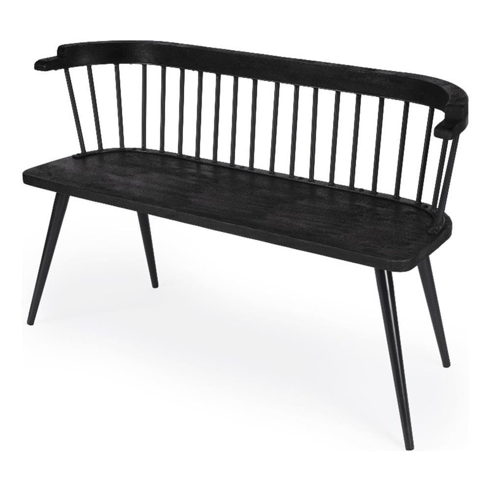 Bowery Hill Traditional Wood and Iron Spindle Back Bench - Black