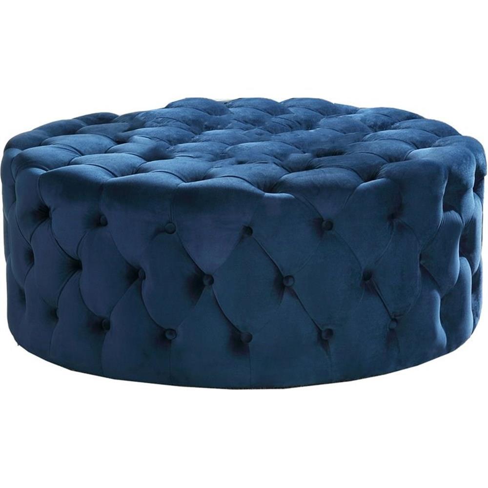 Bowery Hill Transitional 40" Round Velvet Fabric Ottoman in Navy