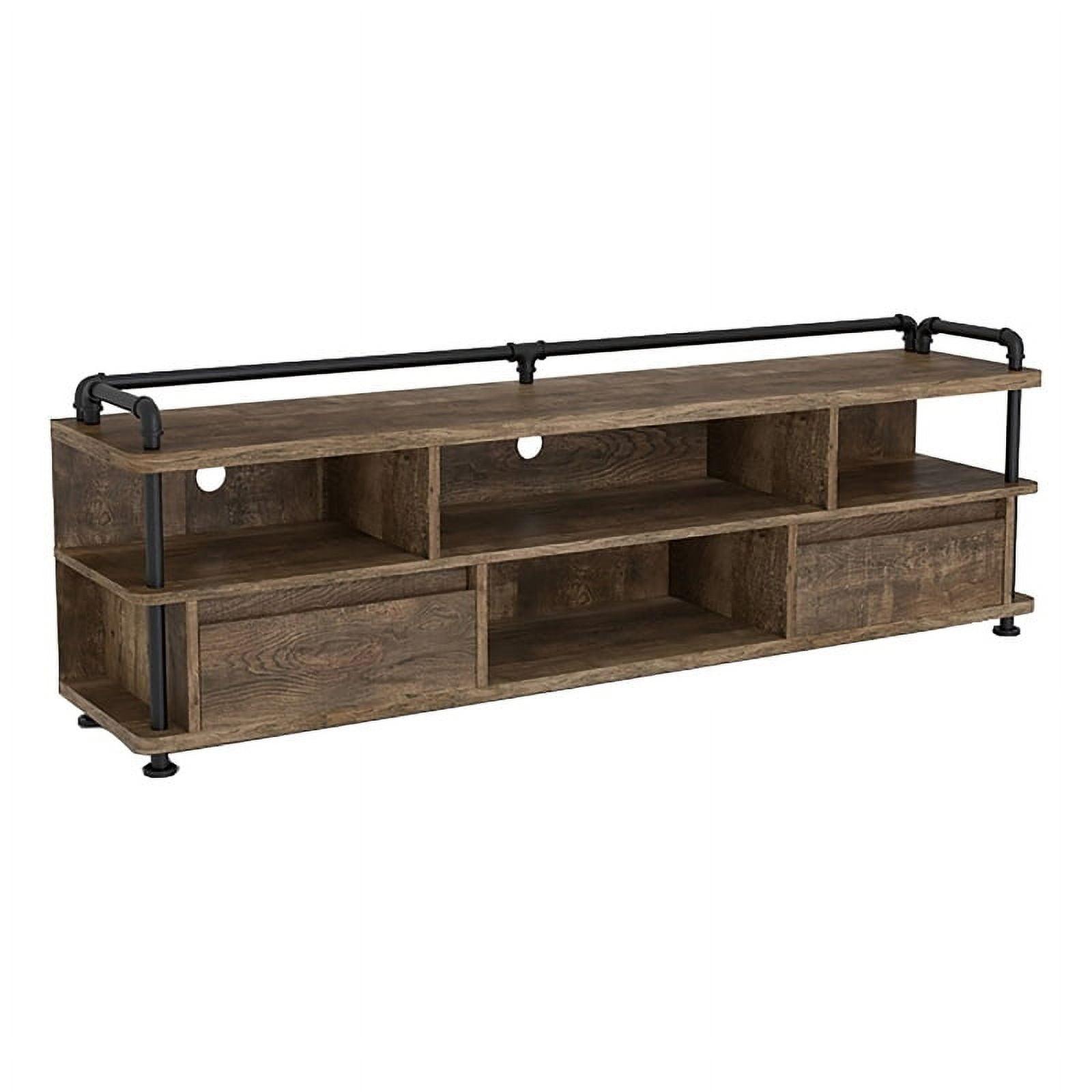 Transitional Reclaimed Oak Wood TV Stand with Metal Accents, 70"