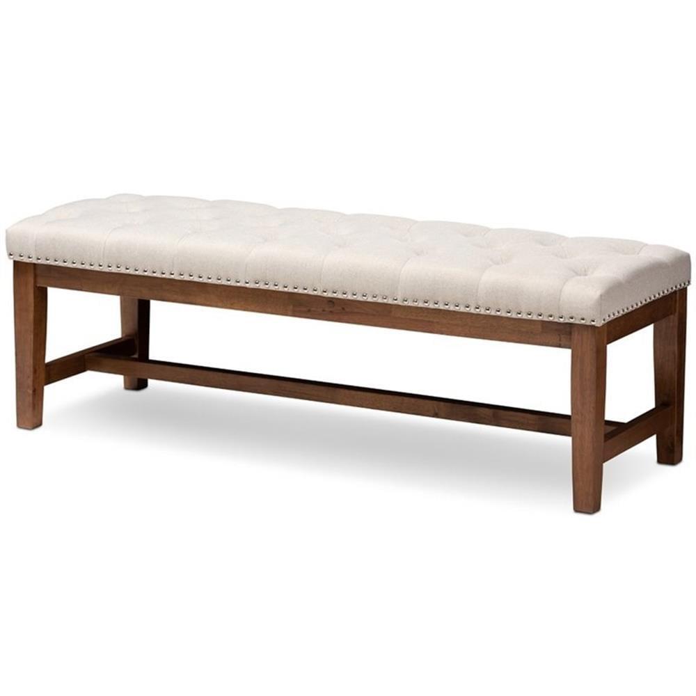 Baxton Studio Ainsley Bench Beige: Upholstered Ottoman, Mid-Century Modern, Hardwood Frame