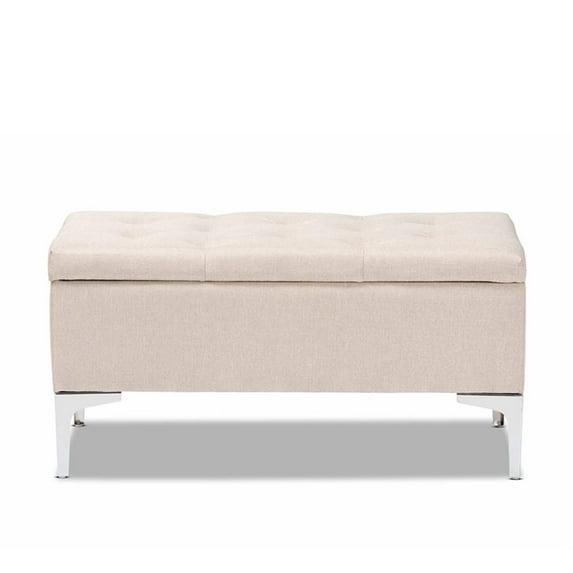 Mabel Fabric Upholstered Metal Storage Ottoman Silver - Baxton Studio