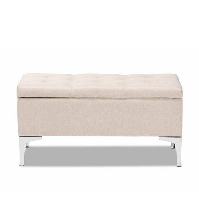 Mabel Fabric Upholstered Metal Storage Ottoman Silver - Baxton Studio