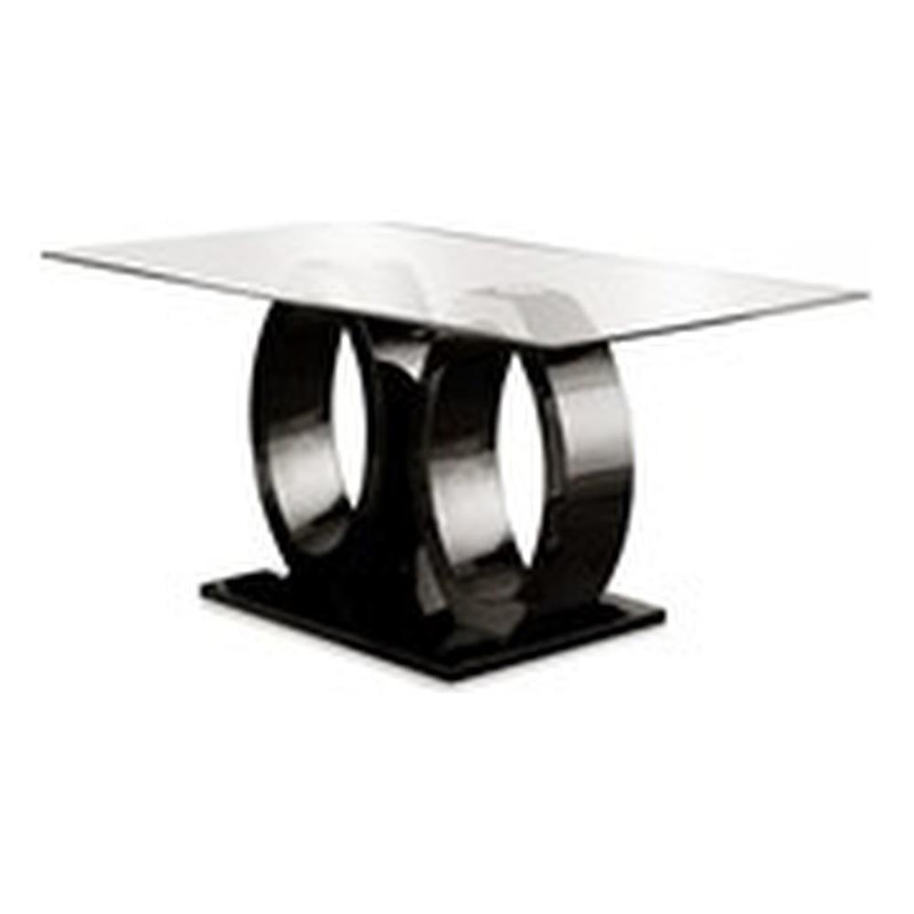 Bowery Hill Wood Contemporary Tempered Glass Top Dining Table in Black