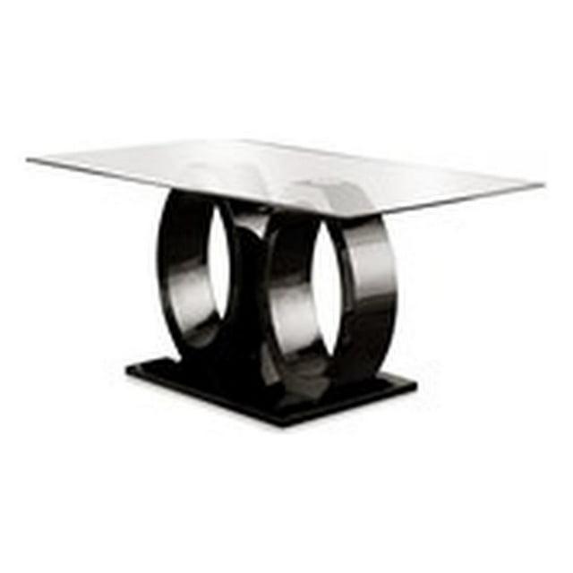 Bowery Hill Wood Contemporary Tempered Glass Top Dining Table in Black
