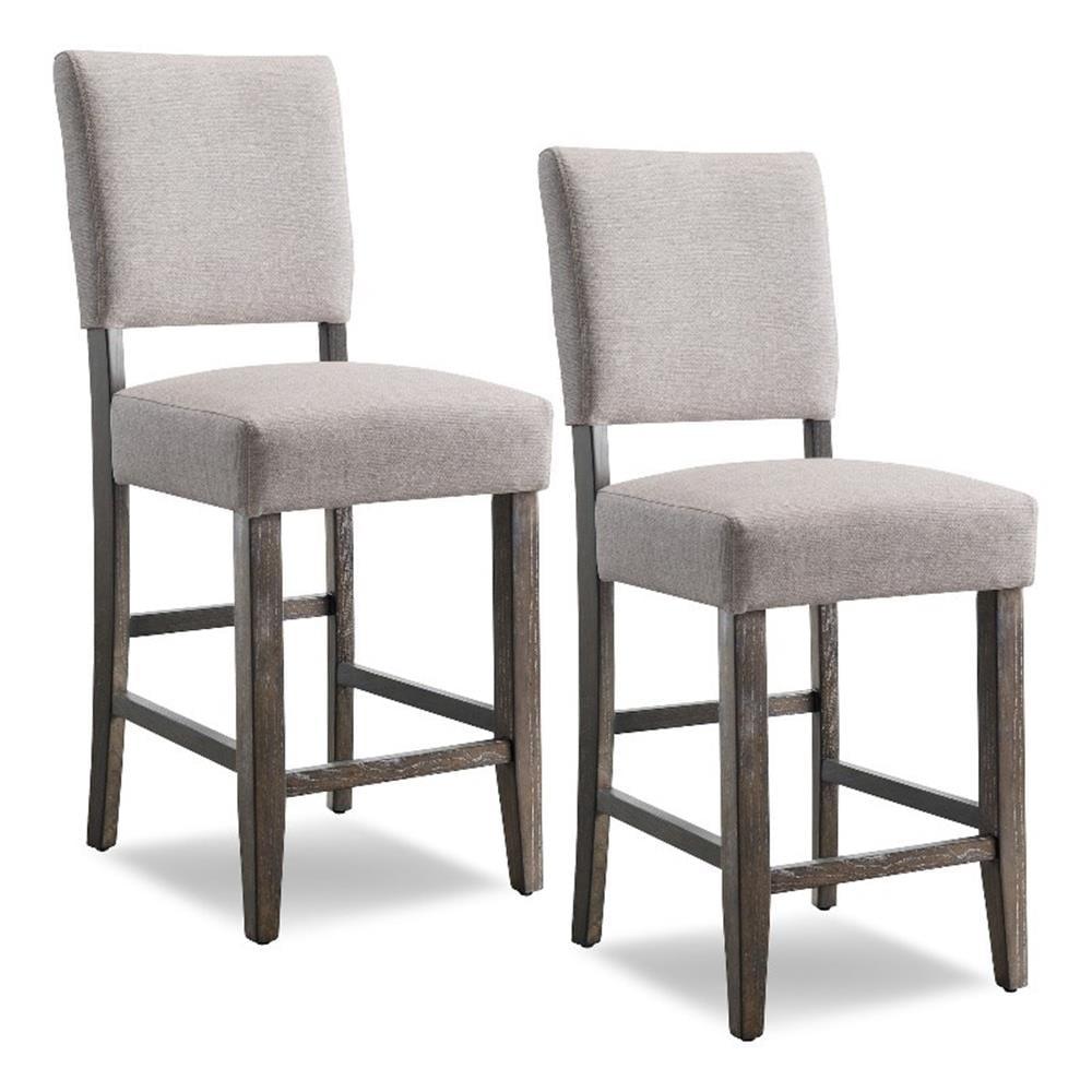 Set of 2 Counter Height Barstools Gray - Leick Home: Upholstered Linen, Padded Back, Wood Frame
