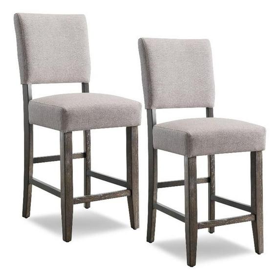 Set of 2 Counter Height Barstools Gray - Leick Home: Upholstered Linen, Padded Back, Wood Frame