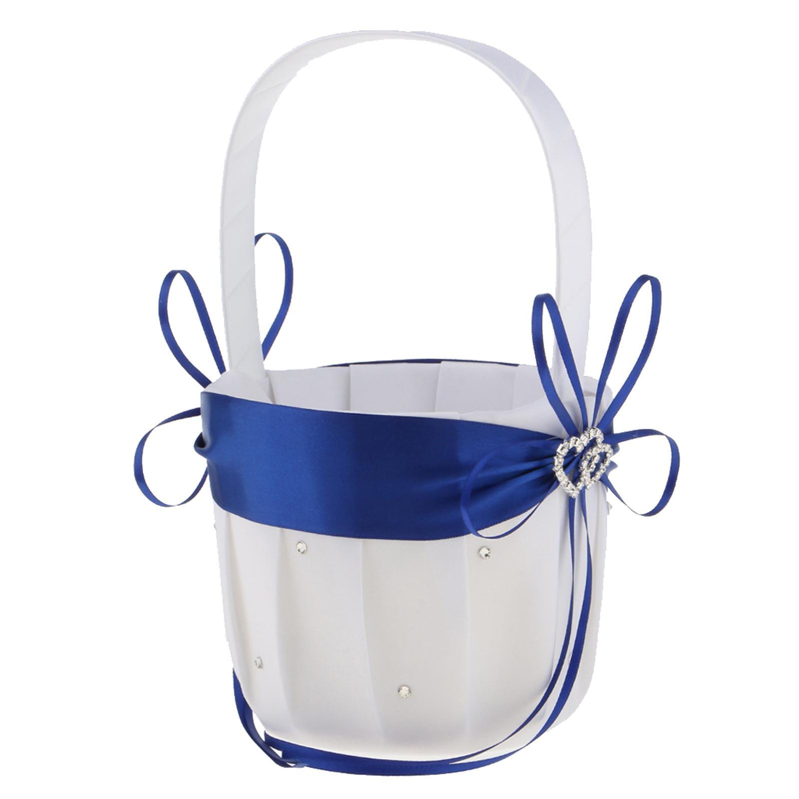 Royal Blue Satin Flower Girl Basket with Rhinestones