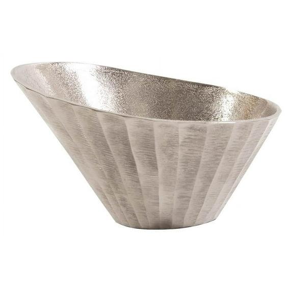 Howard Elliott Chiselled Metal Decorative Bowl for Centerpiece, Metal Bowl with Chiseled Texture, Accent Table Piece Decor for Home, Console Table, Dining Table & Living Room, 9.75 x 6 Inch, Silver