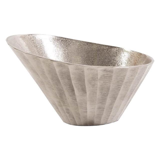 Howard Elliott Chiselled Metal Decorative Bowl for Centerpiece, Metal Bowl with Chiseled Texture, Accent Table Piece Decor for Home, Console Table, Dining Table & Living Room, 9.75 x 6 Inch, Silver