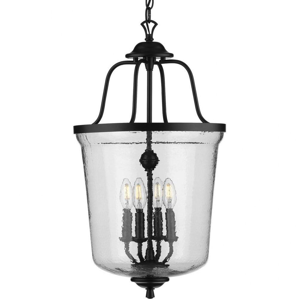 Progress Lighting Bowman 4-Light Black Pendant, Steel, Matte Black, Clear Glass Shade