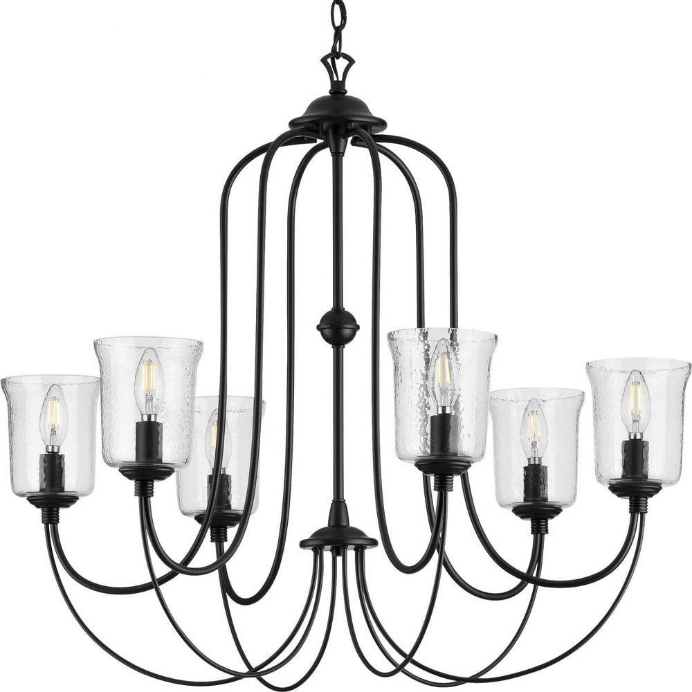 Black Cage 32" Chiseled Glass 6-Light Chandelier